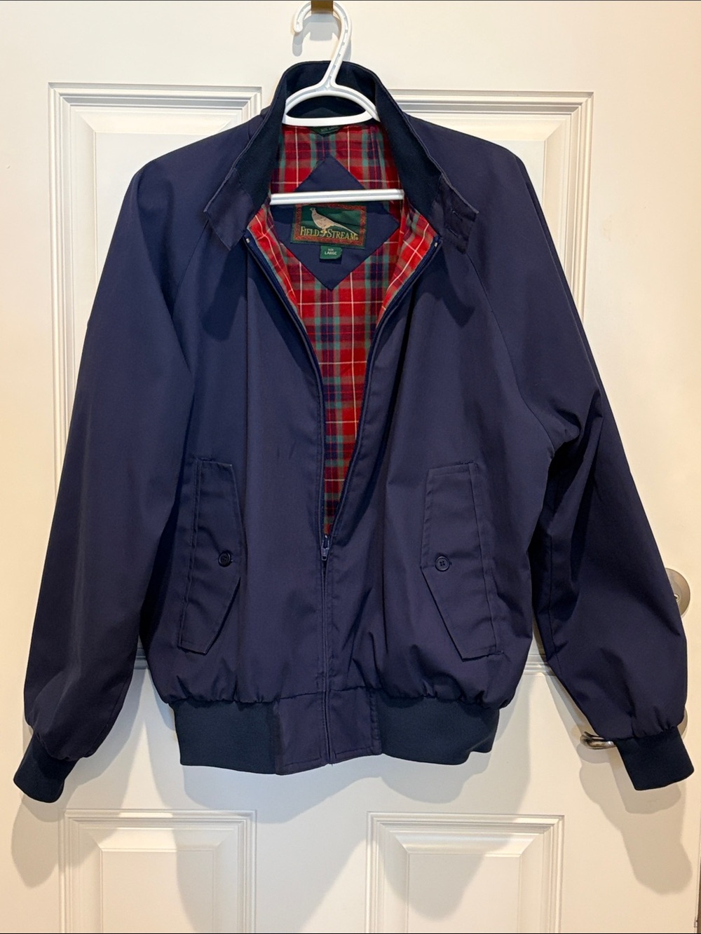 Vintage Field & Stream Navy Harrington Plaid Lined Jacket L